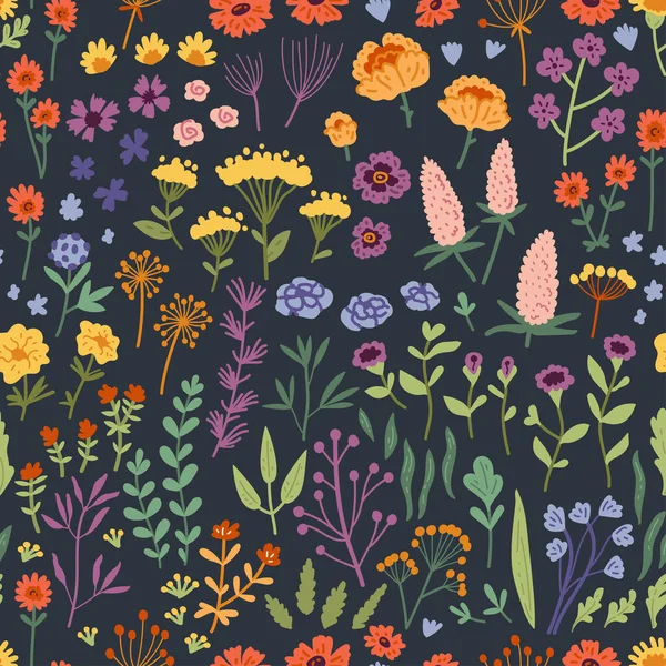 Vector seamless pattern with hand drawn wild flowers — Stock Vector