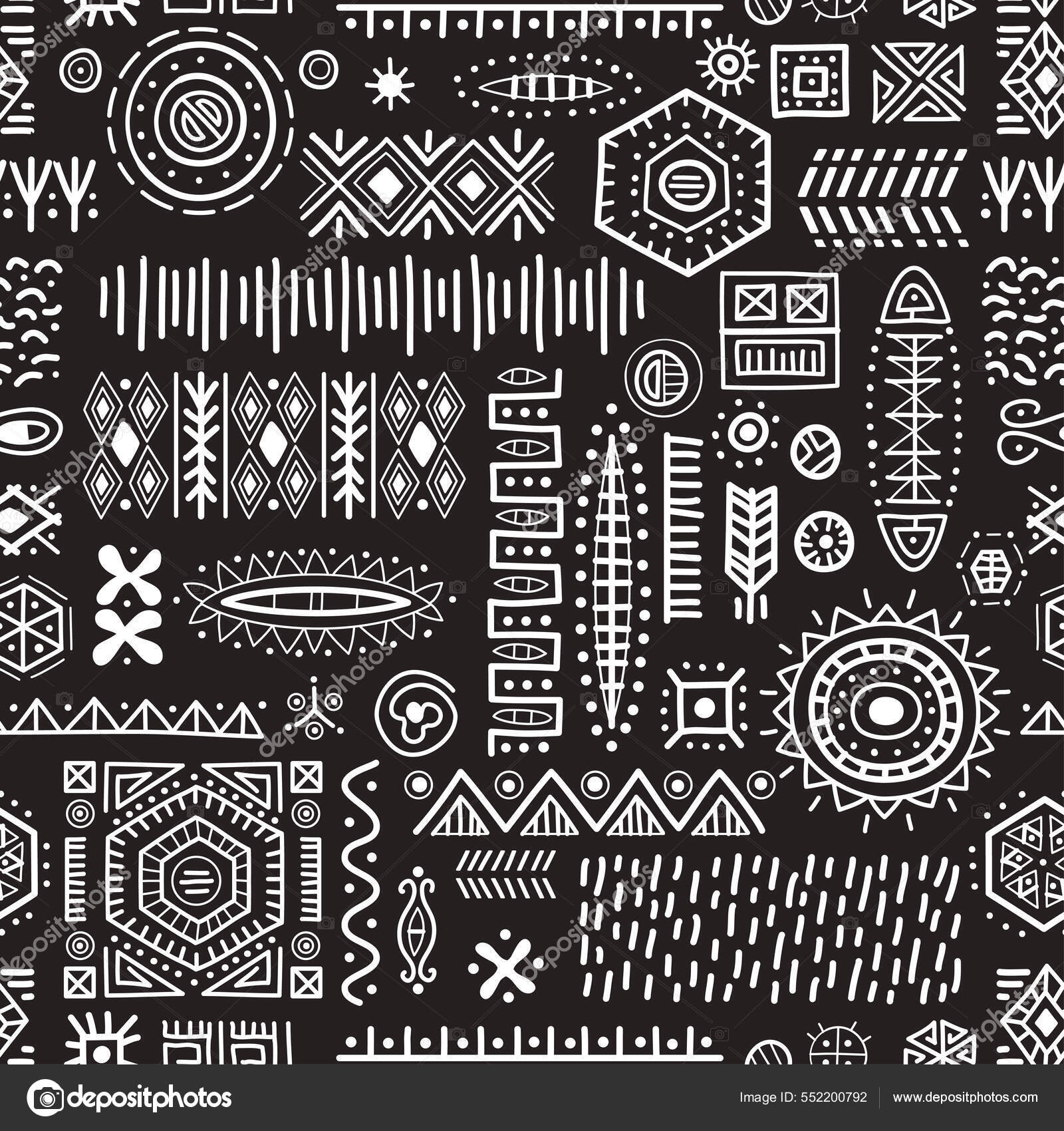 黒と白のシームレスな背景アフリカの部族の幾何学的な形状パターン. ストックベクター ©PictuLandra 552200792, image size:1600x1700
