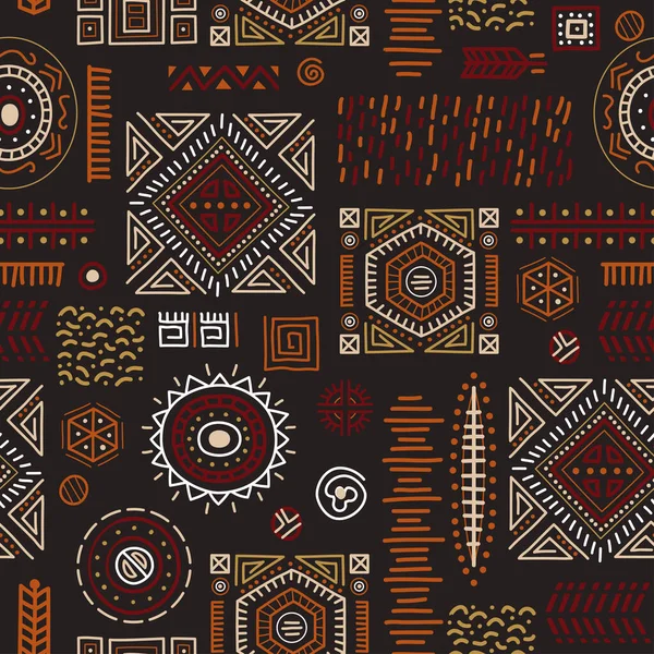 Décoration d'art africaine colorée formes géométriques tribales fond sans couture. — Image vectorielle