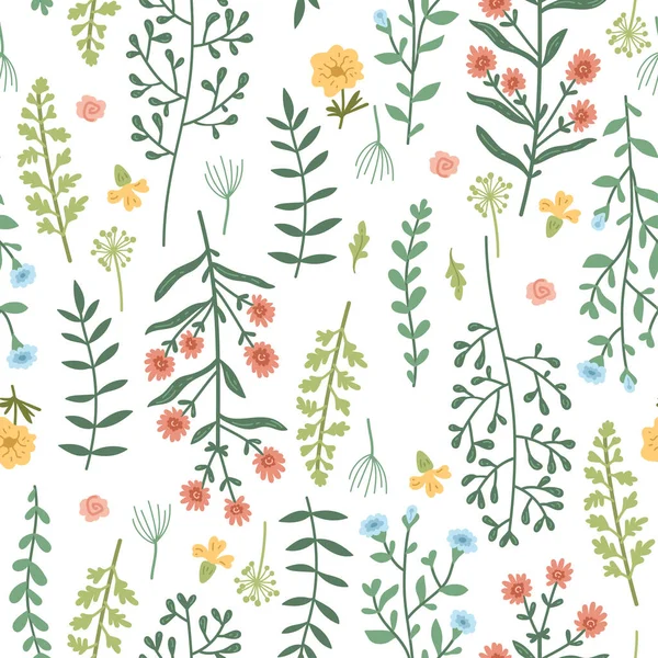 Beautiful watercolor wild field flowers seamless pattern — Stock Vector