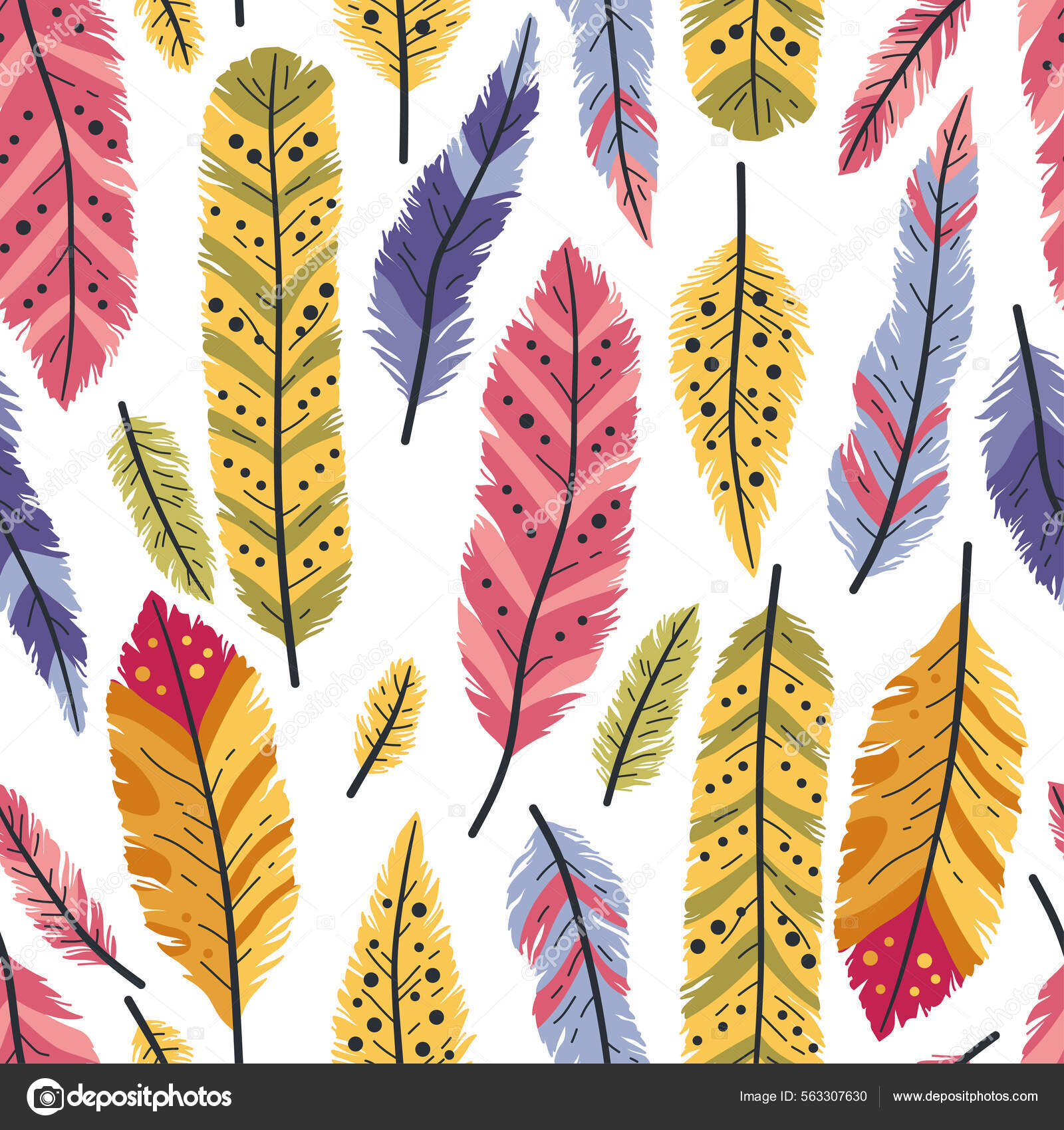 彩色装饰动物的无缝图案部落羽毛. 图库矢量图©PictuLandra 563307630, image size:1600x1700