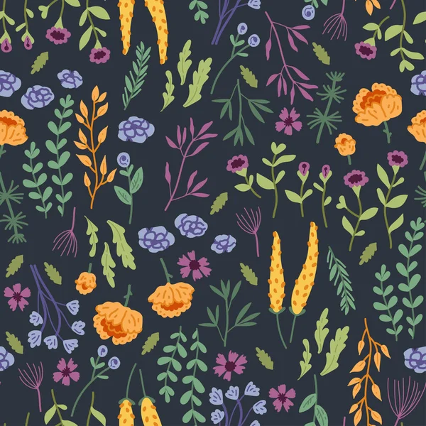 Vektor nahtloses Muster mit handgezeichneten Wildblumen — Stockvektor