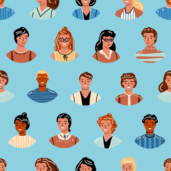 People avatar seamless pattern. Vector flat style cartoon illustration — Vector de stock