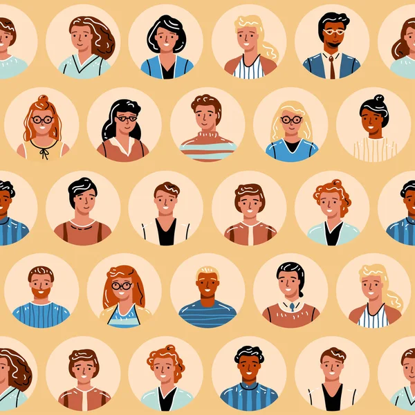 People avatar seamless pattern. Vector flat style cartoon illustration — 스톡 벡터