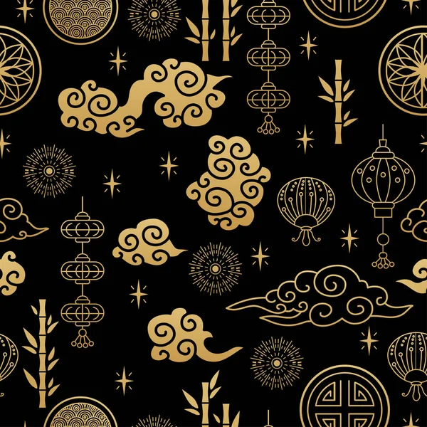 Chinese traditional oriental ornament background, pattern seamless — Vettoriale Stock