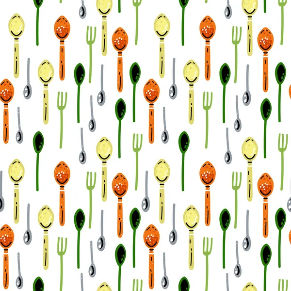 Cutlery. Cooking equipment. Forks and spoons seamless pattern — Vetor de Stock