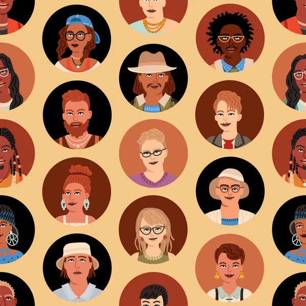 People avatar seamless pattern. Vector flat style cartoon illustration — 스톡 벡터