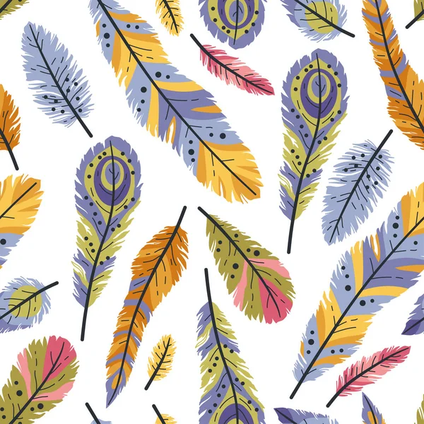 Бесшовный рисунок декоративных цветных животных племенных перьев. — стоковый вектор