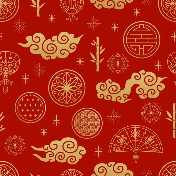 Chinese traditional oriental ornament background, pattern seamless — Vettoriale Stock