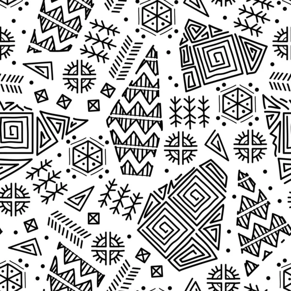 Mayan patchwork seamless pattern. Black and white colors. — Stock Vector