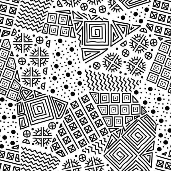 Maya patchwork naadloos patroon. Zwart-wit kleuren. — Stockvector