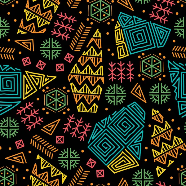 マヤのパッチワークのシームレスなパターン。明るい多色背景 — ストックベクタ