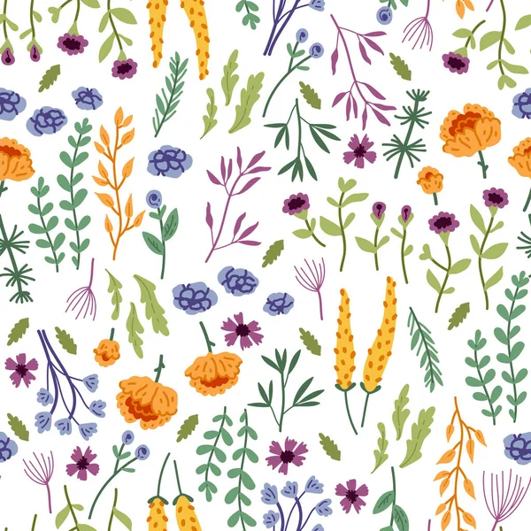 手描きの野生の花とベクトルシームレスパターン — ストックベクタ