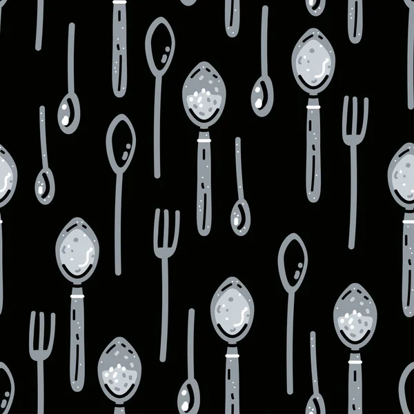 Cubertería. Equipo de cocina. Tenedores y cucharas patrón sin costura — Archivo Imágenes Vectoriales