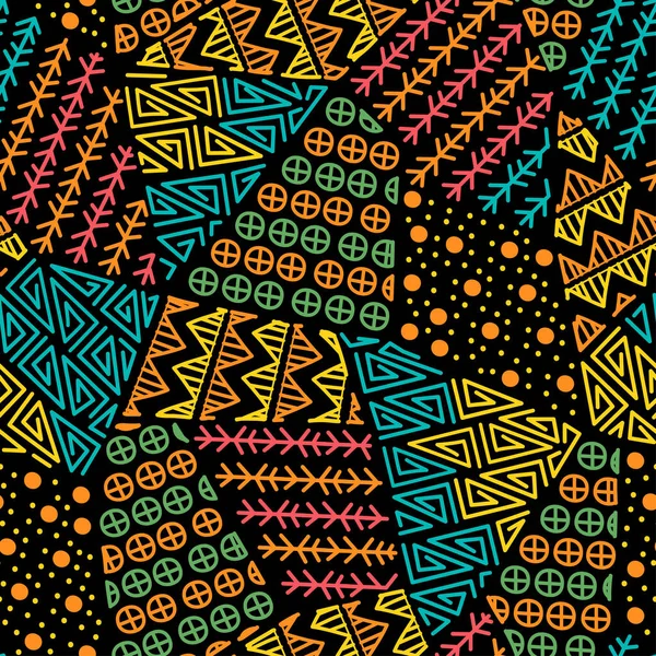 Mayan patchwork seamless pattern. Bright multicolor background — Vetor de Stock