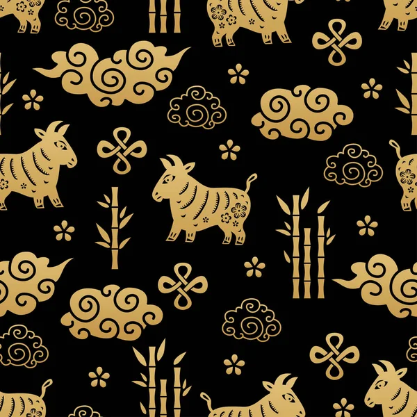 Chinese traditional Zodiac signs bull seamless pattern. Oriental ornament — Vettoriale Stock