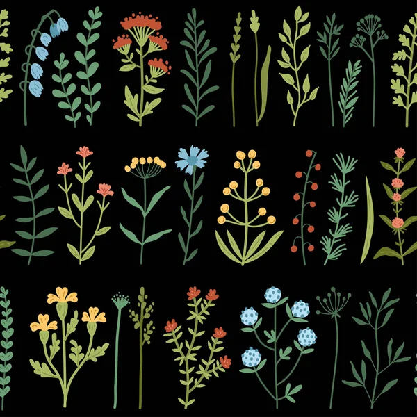 Vector seamless pattern with wild flowers and grass — Stock Vector