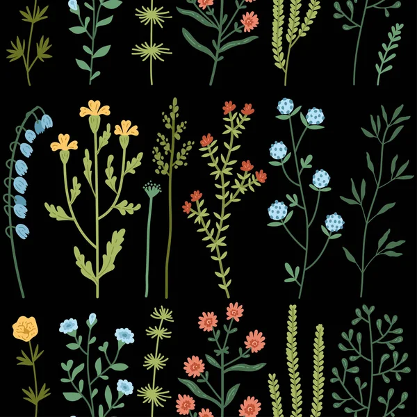 Векторный бесшовный рисунок с дикими цветами и травой — стоковый вектор