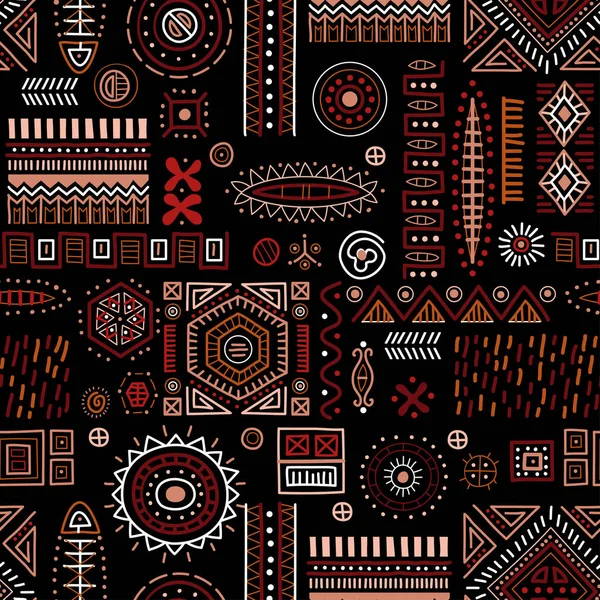 Formas africanas abstractas fondo sin costuras, patrón de decoración geométrica tribal — Vector de stock