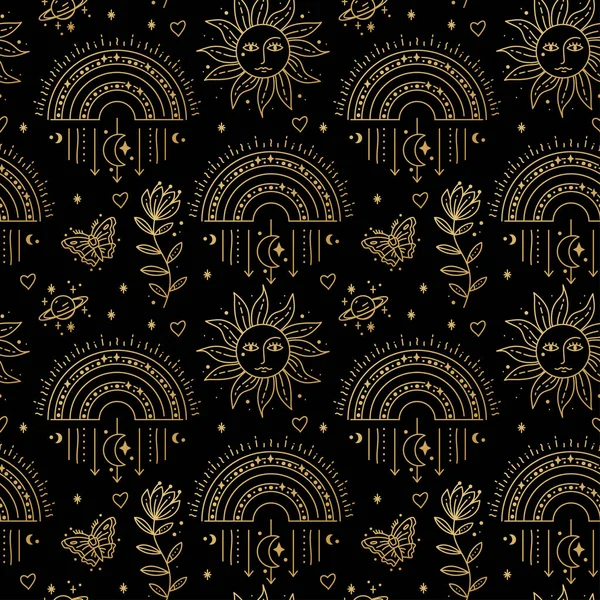 Magic boho symbols seamless pattern. Backdrop of gypsy sacred elements — Stock Vector