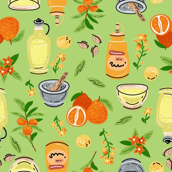 Colored vector seamless pattern of food and drink. — стоковый вектор