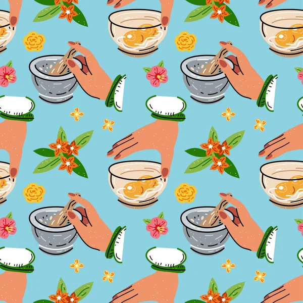 Colored seamless pattern of food and drink. For the menu — Vetor de Stock