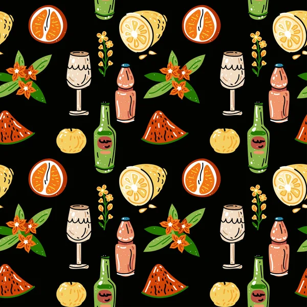 Colored vector seamless pattern of food and drink. — Archivo Imágenes Vectoriales