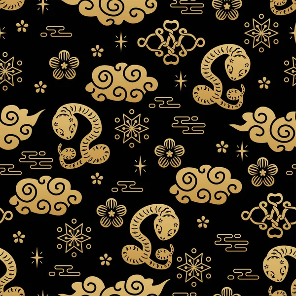 Kinesiska traditionella Zodiac tecken orm sömlöst mönster. Orientalisk prydnad — Stock vektor