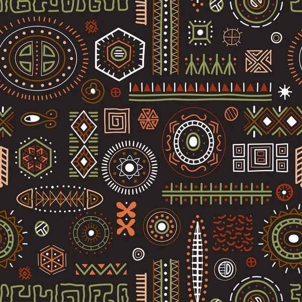 Abstrakte Afrikanische Kunst Formt Einen Nahtlosen Hintergrund Geometrische Stammesdekorationen Farbige — Stockvektor