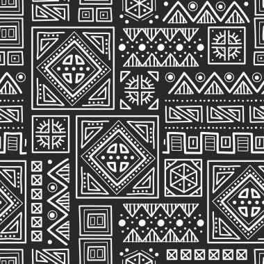 Maya yaması pürüzsüz desen. Kabile geometrik vektör örneği. Kapak tasarımı için zigzag arkaplanı. Retro sembolü vektör izi. Navajo süs dokusu. Siyah ve beyaz renkler.
