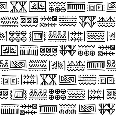 Maya yaması pürüzsüz desen. Kabile geometrik vektör örneği. Kapak tasarımı için zigzag arkaplanı. Retro sembolü vektör izi. Navajo süs dokusu. Siyah ve beyaz renkler.