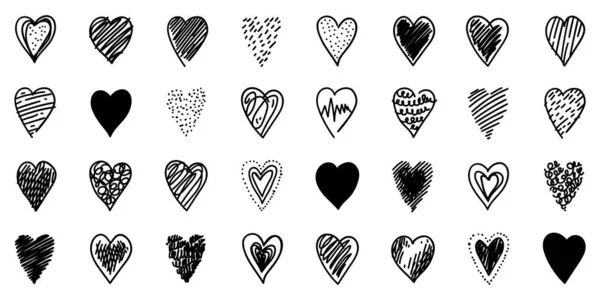 Set Doodle Heart Icons Freehand Drawings Set Unique Doodle Hearts — Stock Vector