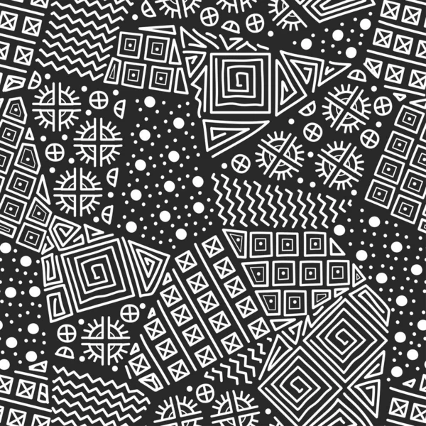 玛雅拼凑的无缝图案 部落几何向量Swatch 封面设计的Zigzag背景 复古雪弗龙线矢量打印 纳瓦霍观赏性质感黑色和白色 — 图库矢量图片