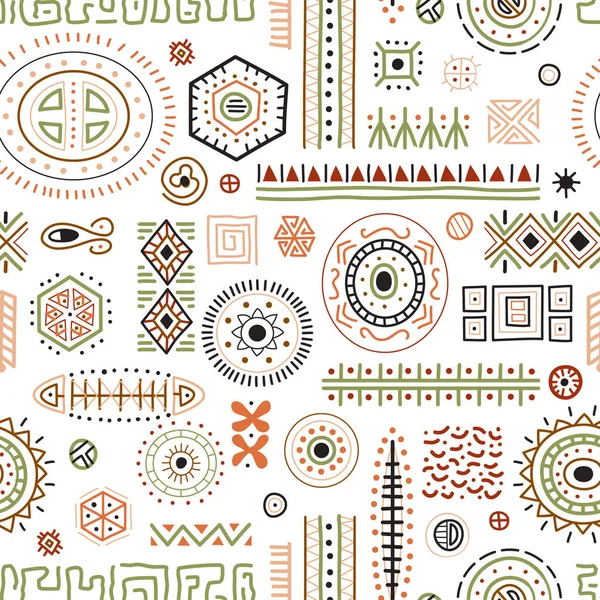 Abstract African Art Shapes Seamless Background Tribal Geometric Decoration Pattern — Stock Vector
