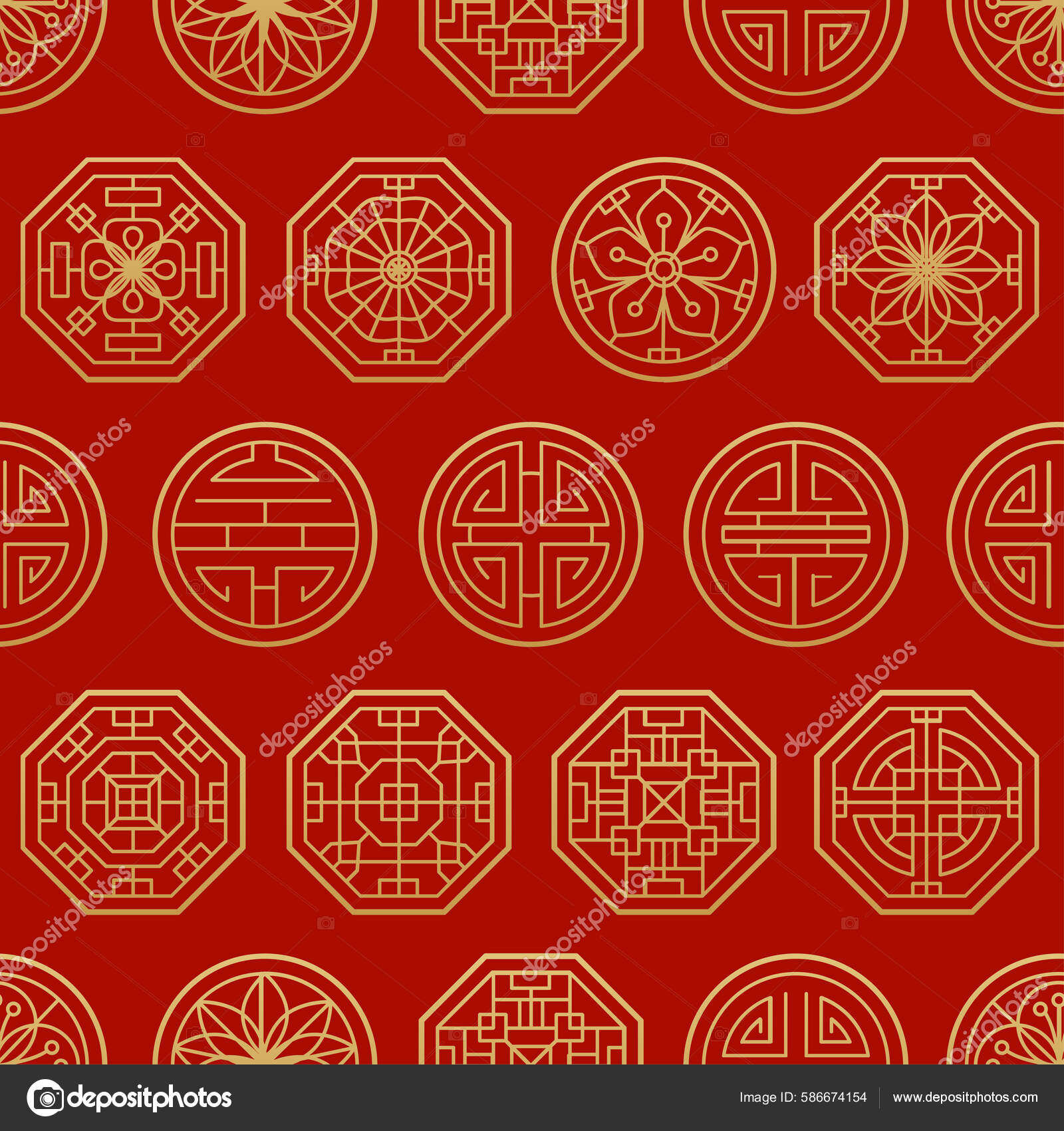 Chinês Tradicional Oriental Ornamento Fundo Padrão Sem Costura Japonês  Elementos Vetor de ©PictuLandra 586674154, image size:1600x1700