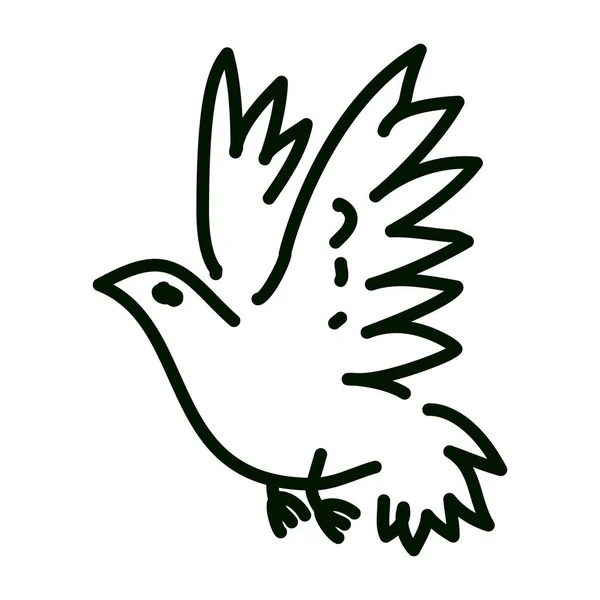 Flying dove as a sign of peace line art vector icon for apps and websites. Bird flying in the sky line drawing. Black and white bird illustration