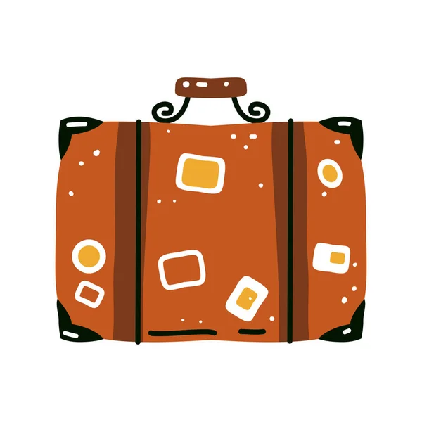 Old Vintage Leather Suitcase Travel Stickers Vector Illustration Isolated White — Stock Vector