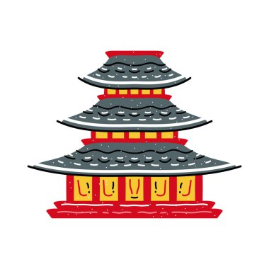 Güney Kore 'deki Jeju adasını gezin. Geleneksel Asya tarzı bir yapı ya da tapınak. Pagoda simgesi. Web için pagoda vektör simgesinin karikatür çizimi
