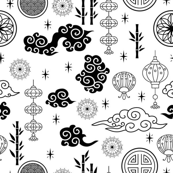 Chinese Traditional Oriental Ornament Background Clouds Pattern Seamless Japanese Chinese — стоковый вектор