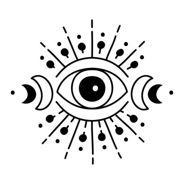 Evil doodle eye. Hand drawn witchcraft eye talisman, magical religion sacred symbol in a trending minimal linear style. For t-shirt prints, boho posters, cards, covers, logo designs and tattoos.