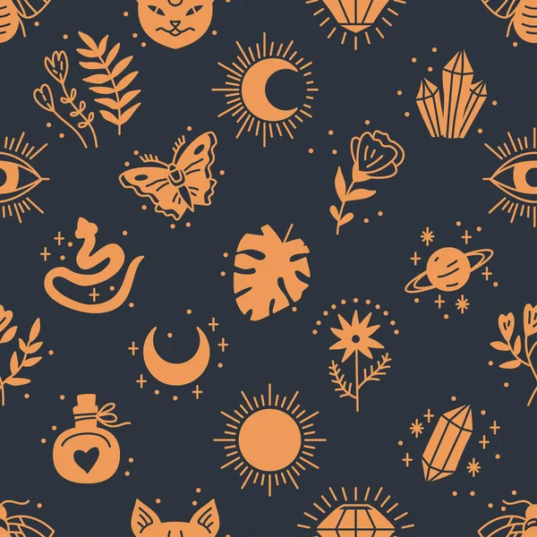 Modello Senza Soluzione Continuità Oggetti Mistici Astrologici Stile Boho Illustrazione — Vettoriale Stock