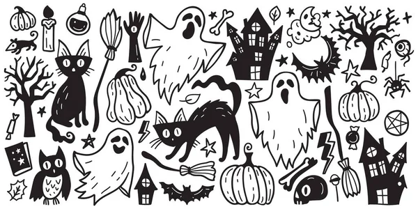 Horror Set Halloween Sticker Sketch Set Big Set Hand Drawn — Image vectorielle