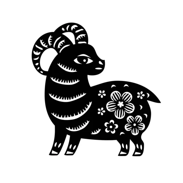 Chinese Zodiac New Year Sign Sheep Traditional China Horoscope Animal — Stock vektor