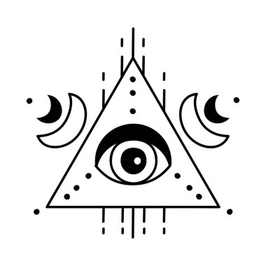 Evil doodle eye. Hand drawn witchcraft eye talisman, magical religion sacred symbol in a trending minimal linear style. For t-shirt prints, boho posters, cards, covers, logo designs and tattoos.