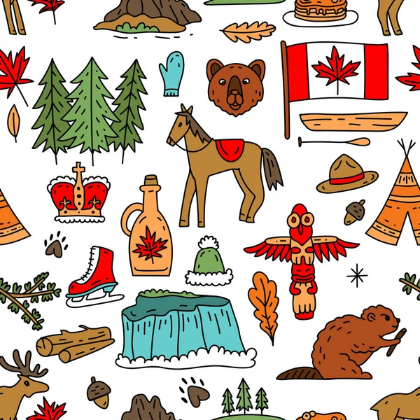Vector Seamless Pattern Theme Canada Pattern Colored Symbols Background Use — Stock vektor