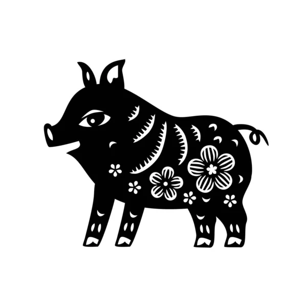 Chinese Zodiac New Year Sign Pig Traditional China Horoscope Animal — Stockvektor