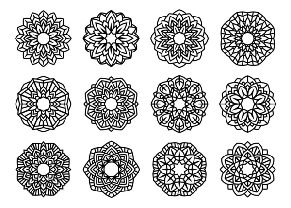 Lotus Mandala Vector Template Set Cutting Printing Oriental Silhouette Ornament — 스톡 벡터