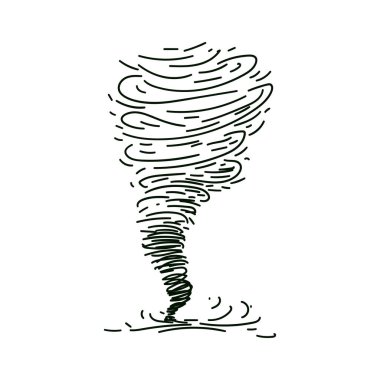 Circle dust spin fast twirl blow eddy blizzard isolated on white sky backdrop. Freehand outline black ink hand drawn tornado sketch in art scribble on white background landscape.