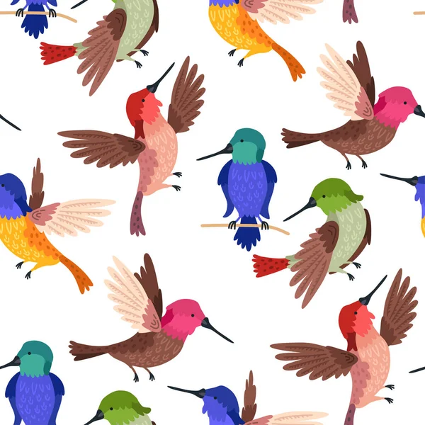 无缝图案蜂鸟背景为孩子们 可爱的孩子设计模板 纺织品 包装纸 贺卡或幼儿园海报的明亮图标 — 图库矢量图片