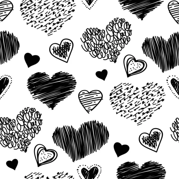 Hand Drawn Scribble Sketch Hearts Seamless Pattern Abstract Line Background — Stock Vector